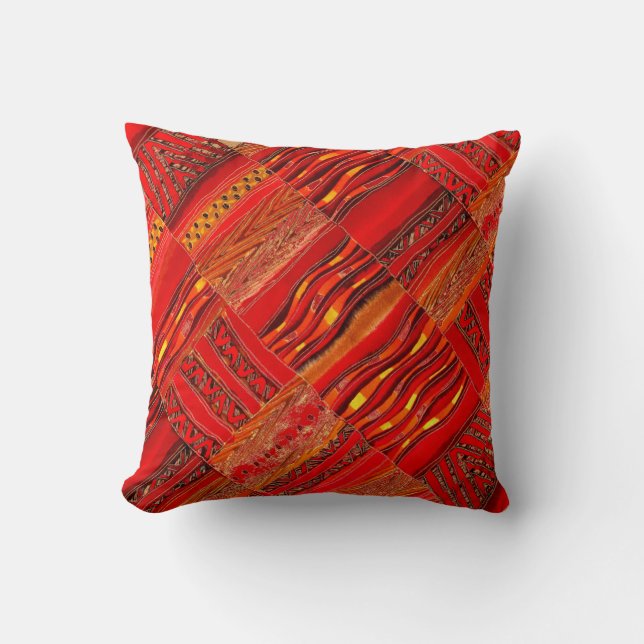 Kente True Red Throw Pillow (Front)