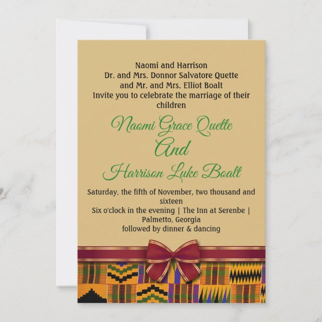 Kente wedding invitations and save the date cards. (Front)