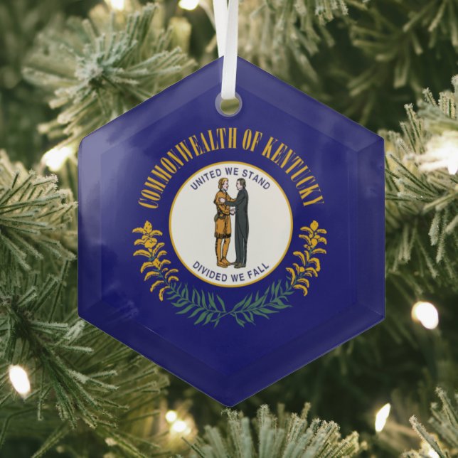 Kentucky: Bluegrass Commonwealth US State Flag Glass Ornament (Insitu)