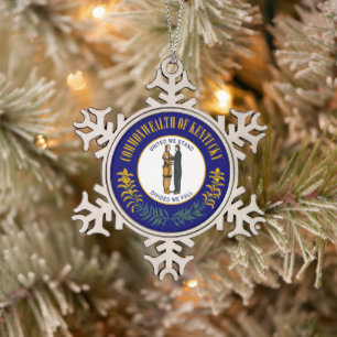 Kentucky: Bluegrass Commonwealth US State Flag Snowflake Pewter Christmas Ornament