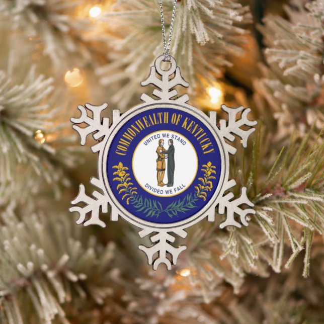Kentucky: Bluegrass Commonwealth US State Flag Snowflake Pewter Christmas Ornament (Tree)