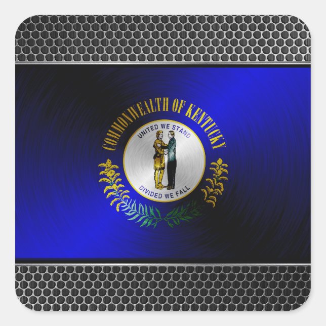 Kentucky brushed metal flag square sticker (Front)