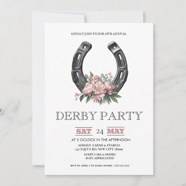 Kentucky Derby Party Invitation Silver Horseshoe P (Front)