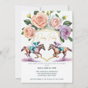 Kentucky Derby Party Invitation Watercolor Horses 