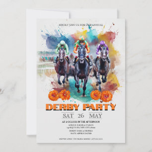 Kentucky Derby Party Invitation Watercolor Horses 