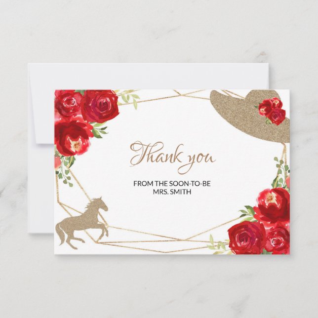 Kentucky Derby Red Roses Wedding Thank You Card (Front)