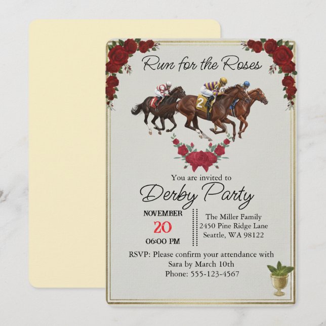 Kentucky Derby Run for the Roses Party Invite (Front/Back)