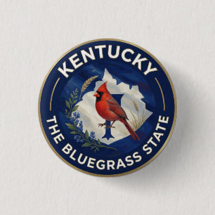 🐎 Kentucky Flag and Northern Cardinal Bluegrass 1 Inch Round Button