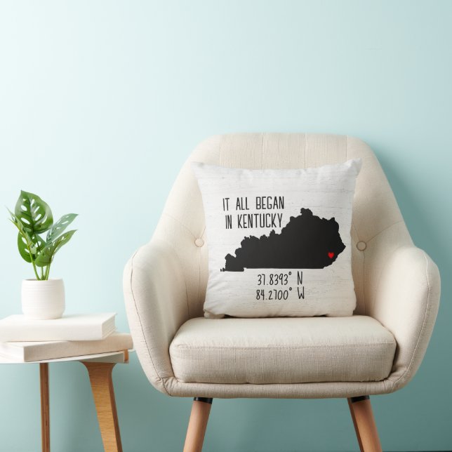 Kentucky GPS Coordinates with Heart Throw Pillow (Chair)