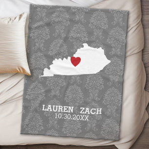 Kentucky Home State Map - Custom Wedding Names Fleece Blanket