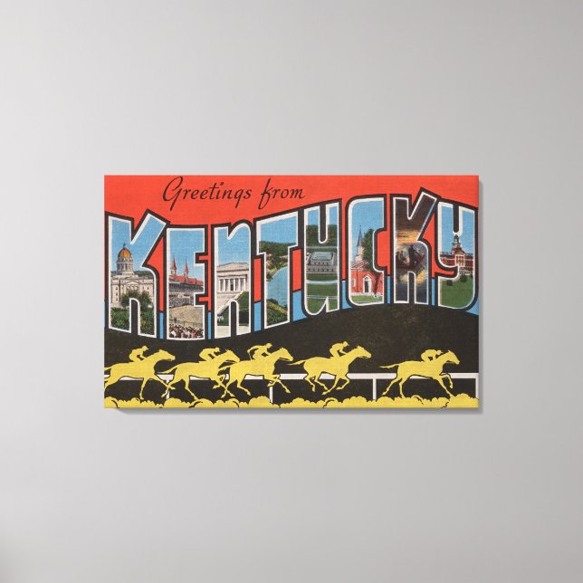 Kentucky (Horse Race Scene) - Large Letter Scene Canvas Print (Front)