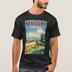 Kentucky Horses Illustration Travel Art Vintage T-Shirt