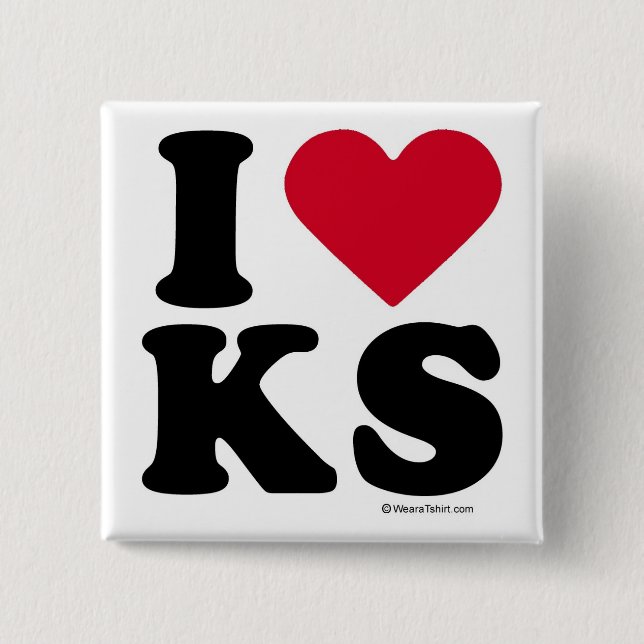 KENTUCKY - I LOVE KS - I LOVE KANSAS 2 INCH SQUARE BUTTON (Front)