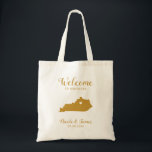 Kentucky Map Wedding Welcome Bag, Gold Tote Bag<br><div class="desc">Wedding weekend welcome gift bag for out of town guests to your wedding, featuring image of Kentucky, with heart you may place at the precise location. Fill tote with your favourite goodies.</div>