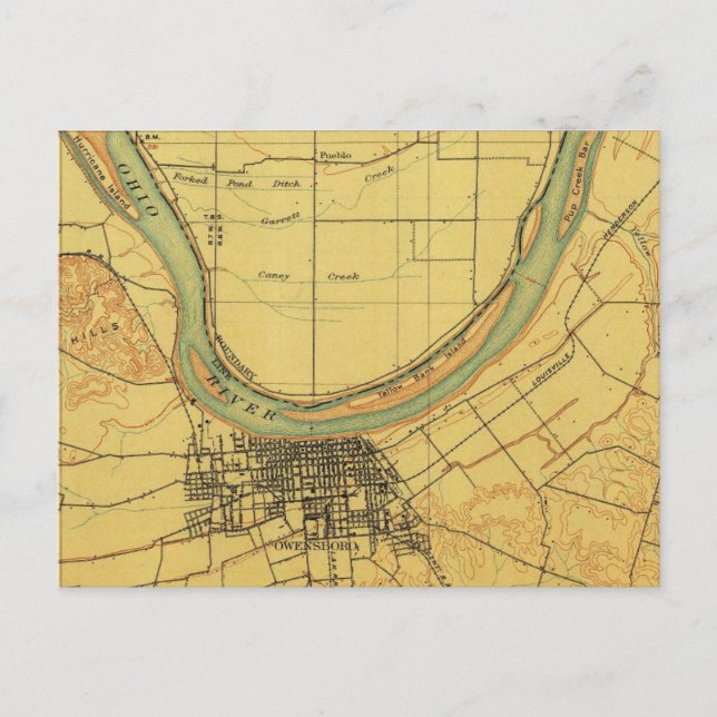 Kentucky Owensboro Vintage Map Postcard (Front)