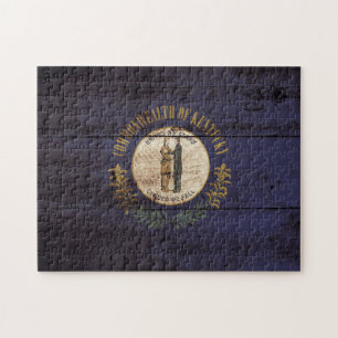 Kentucky State Flag on Old Wood Grain Jigsaw Puzzle