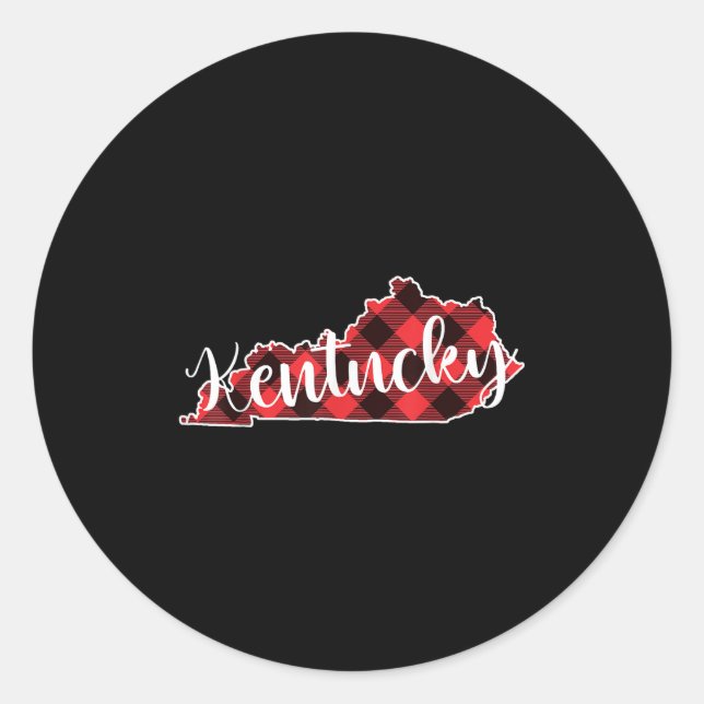 Kentucky State Map Buffalo Plaid Christmas Ky Kent Classic Round Sticker (Front)