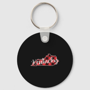 Kentucky State Map Buffalo Plaid Christmas Ky Kent Keychain