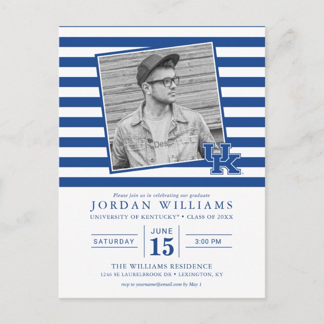 Kentucky Striped Graduation Announcement Postcard (Front)