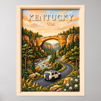 Kentucky USA Road Trip 3D Textured Red River Gorge Poster