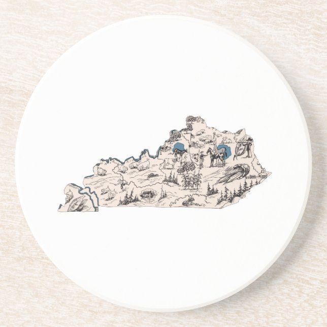 Kentucky Vintage Picture Map Coaster (Front)