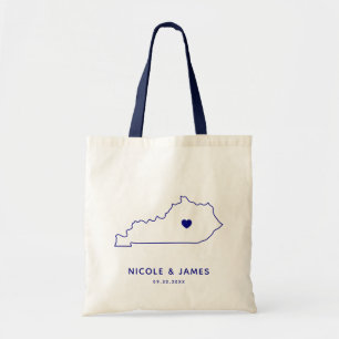 Kentucky Wedding Welcome Bag Tote, Navy Blue Map