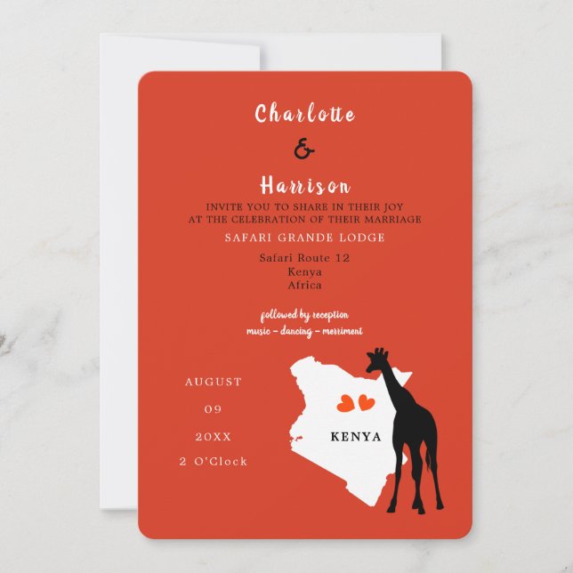 Kenya Africa Wedding  Destination Invitation (Front)