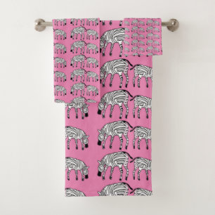 Kenya, African Art, Zebras and Pink Pattern Bath Towel Set