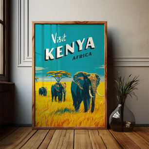 Kenya Afrique Poster vintage - Elephants Art