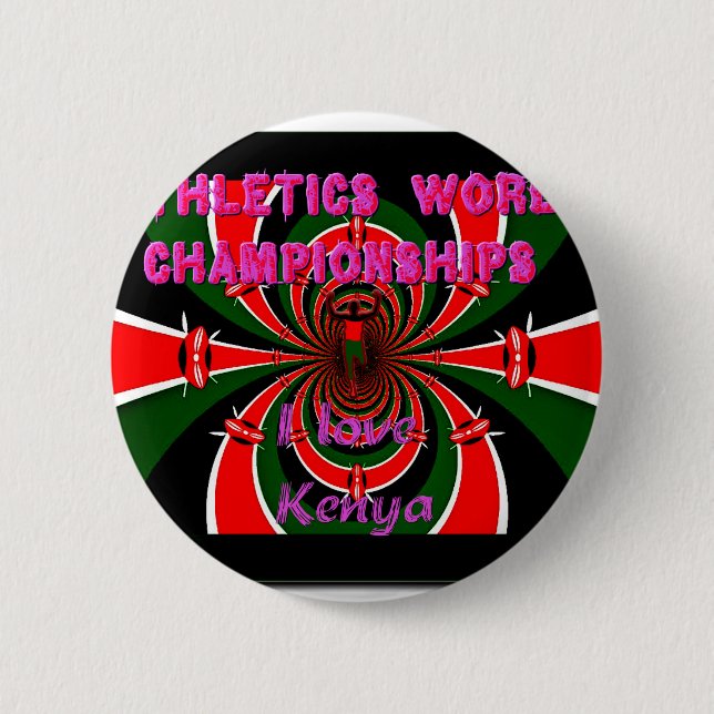 Kenya Athletics World Championships: Swirling Flag 2 Inch Round Button (Front)