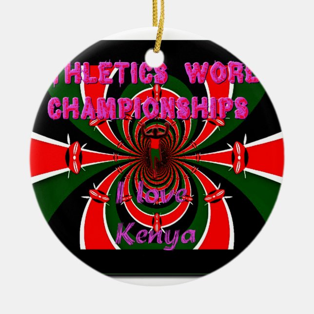 Kenya Athletics World Championships: Swirling Flag Ceramic Ornament (Front)