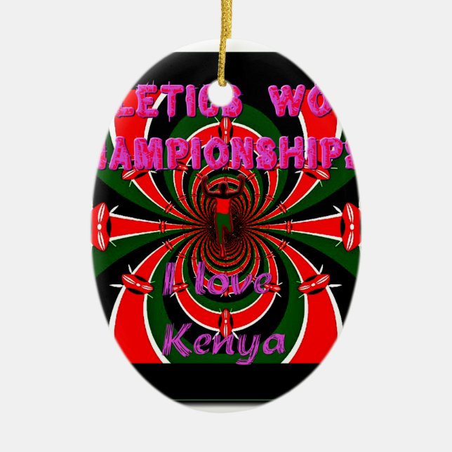 Kenya Athletics World Championships: Swirling Flag Ceramic Ornament (Front)