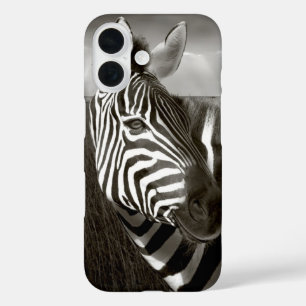 Kenya. Black & white of zebra and plain. iPhone 16 Case