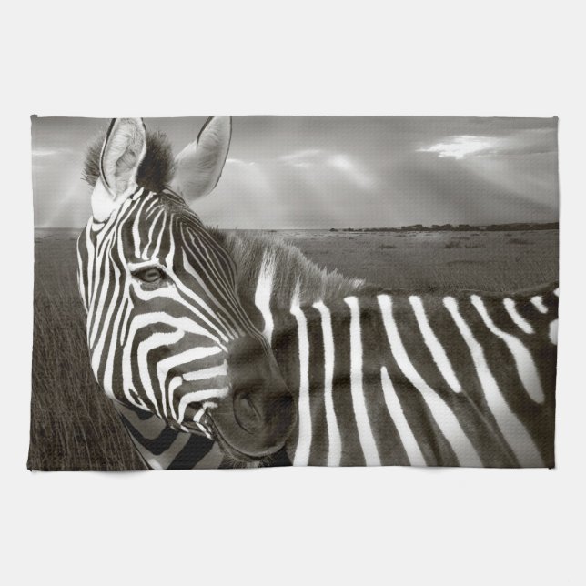 Kenya. Black & white of zebra and plain. Kitchen Towel (Horizontal)
