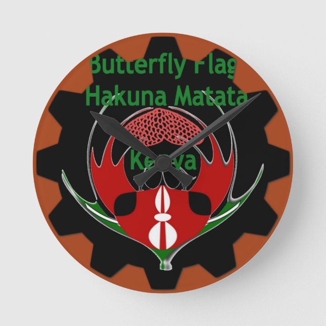 Kenya Butterfly Flag Art – Hakuna Matata Patriotic Round Clock (Front)
