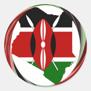 Kenya Celebration Colourful Flag Map Vector Artwor Classic Round Sticker