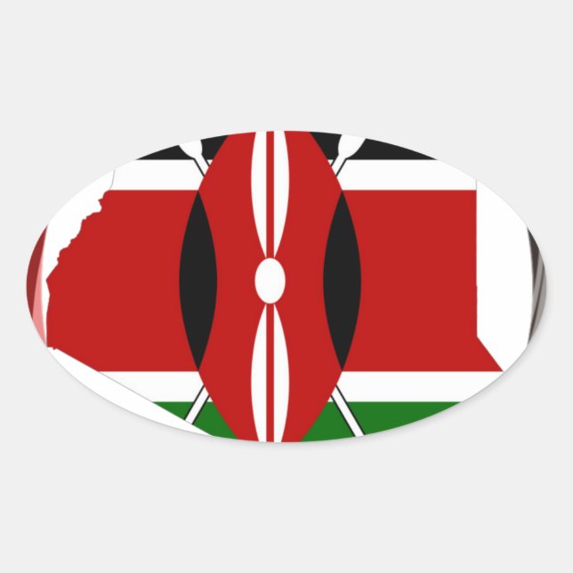 Kenya Celebration Colourful Flag Map Vector Artwor Oval Sticker (Front)