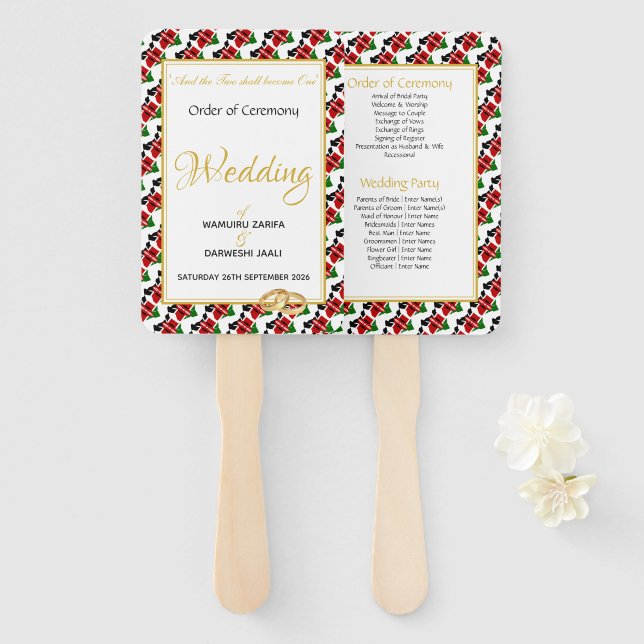 KENYA Christian Custom Wedding Program Hand Fan (Front and Back)
