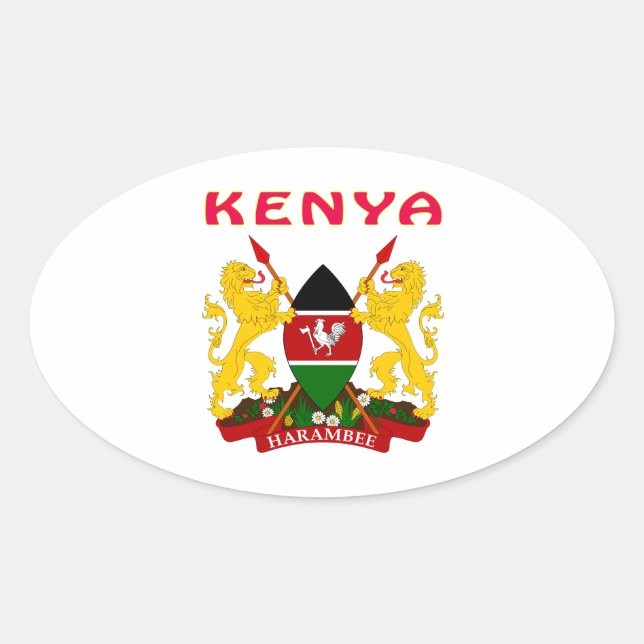 Kenya Coat Of Arms Oval Sticker (Front)