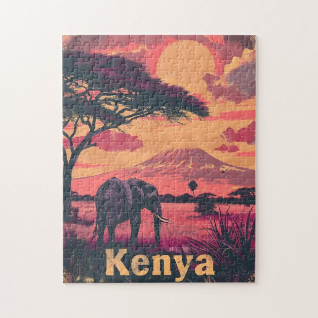 Kenya Elephant Sunset Jigsaw Puzzle (Vertical)