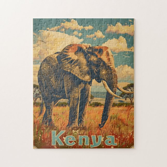 Kenya Elephant Vintage Jigsaw Puzzle (Vertical)