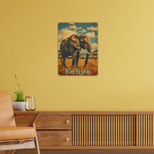 Kenya Elephant Vintage Poster