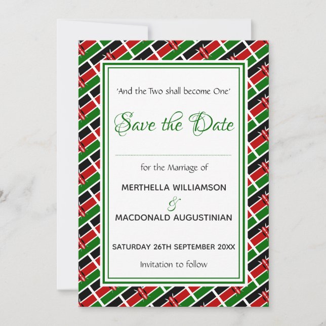 KENYA FLAG Customized Scripture Stylish Kenyan Save The Date (Front)