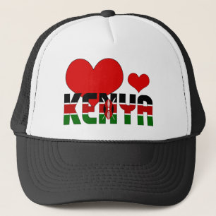 Kenya Flag Heart Red Green Black Patriotic Trucker Hat