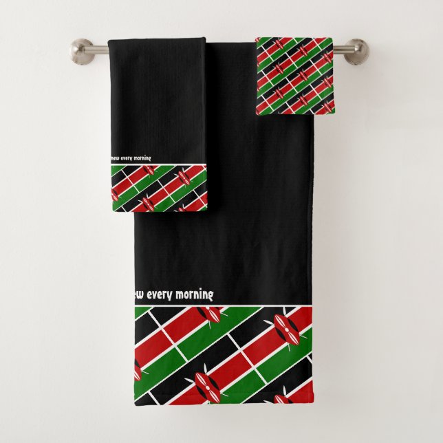 KENYA FLAG Personalized Scripture BLACK Bath Towel Set (Insitu)