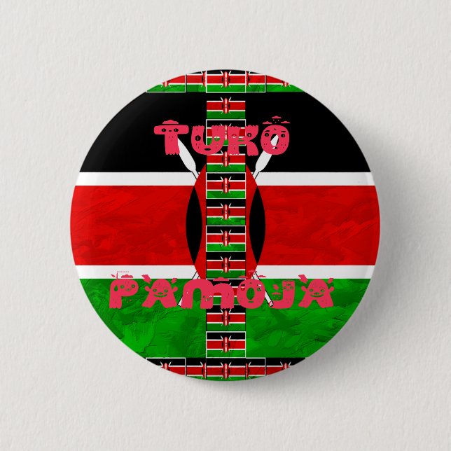 Kenya Flag: Tuko Pamoja - Unity Art Design 2 Inch Round Button (Front)