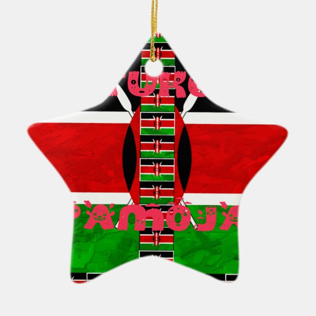 Kenya Flag: Tuko Pamoja - Unity Art Design Ceramic Ornament (Front)