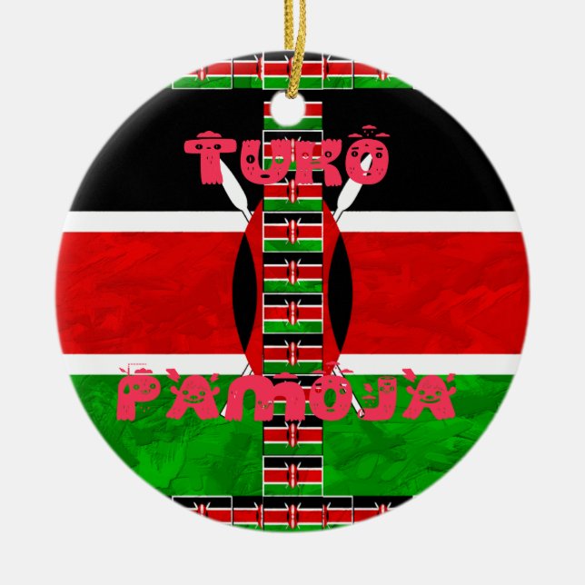 Kenya Flag: Tuko Pamoja - Unity Art Design Ceramic Ornament (Front)