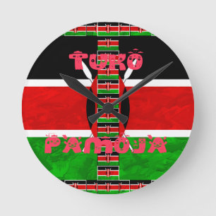 Kenya Flag: Tuko Pamoja - Unity Art Design Round Clock