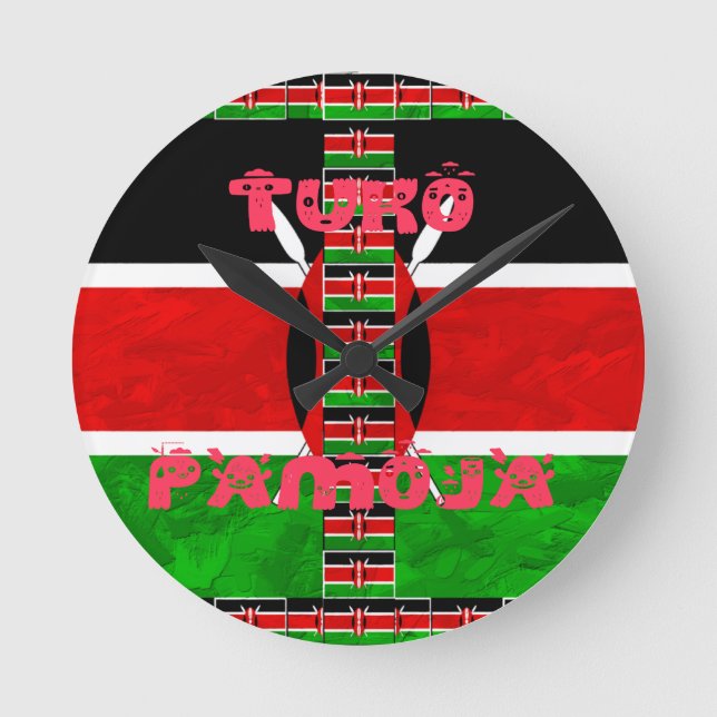 Kenya Flag: Tuko Pamoja - Unity Art Design Round Clock (Front)